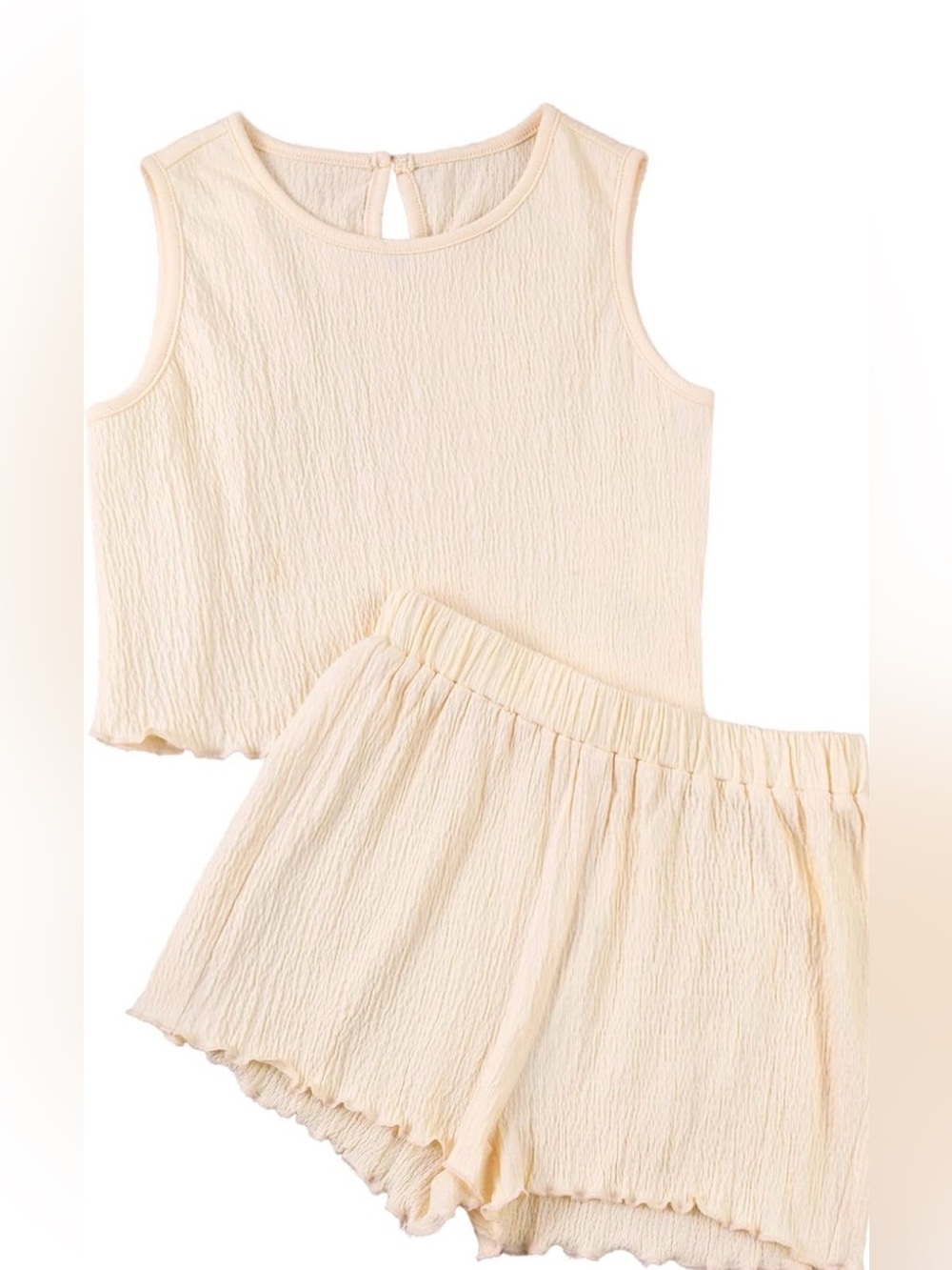 NWT Girls' Cream Sleeveless Top & Shorts Set - Lightweight Summer Matching Set